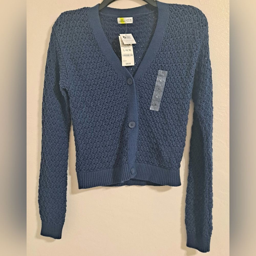 EPIC THREADS Navy Blue Cardigan Sweater Girls Large 14/16 NWT